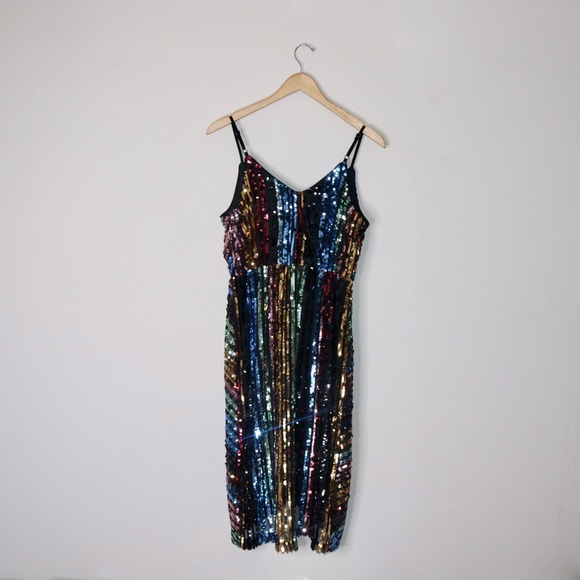 J.O.A. La Salle Multi Sequin Striped Sleeveless Midi Dress - Picture 4 of 11